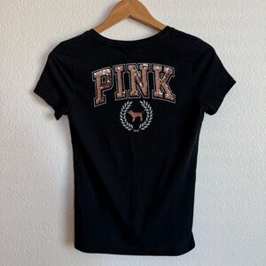 Victoria’s Secret PINK Retro Classic Sequin Dog Logo V-Neck Tee Y2K Size X-Small